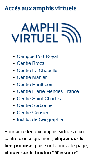 Bloc d'accès aux amphis virtuels