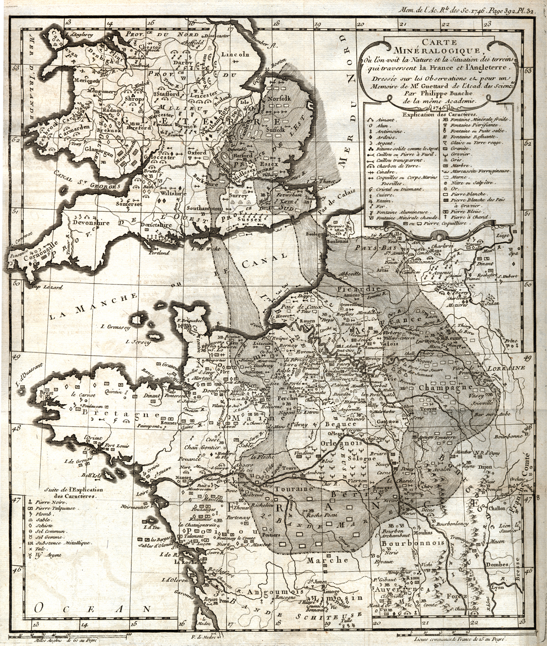 Buache et Guettard, carte minéralogique, 1746