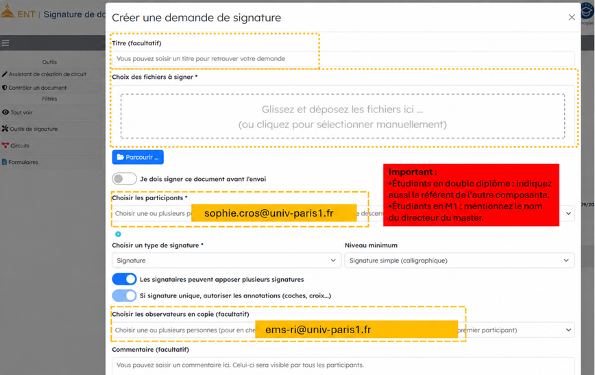 e signature procédure étudiant